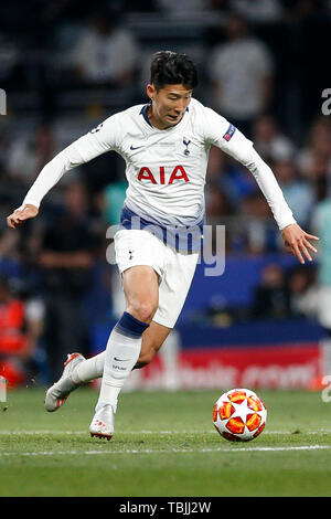 Madrid, Spanien. 01 Juni, 2019. Sohn Heung-Min von Tottenham Hotspur während der UEFA Champions League Finale zwischen den Tottenham Hotspur und Liverpool an Wanda Metropolitano am 1. Juni 2019 in Madrid, Spanien. (Foto von Daniel Chesterton/phcimages.com) Credit: PHC Images/Alamy leben Nachrichten Stockfoto