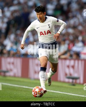 Madrid, Spanien. 1. Juni 2019. firo: 01.06.2019 Fußball, Fußball: Uefa Champions League, CL, CHL Saison 2018/2019 Finale, Finale, Endspiel Tottenham Hotspur - FC Liverpool 0:2 Spurs Heung-min Sohn, Single Action | Verwendung der weltweiten Kredit: dpa/Alamy leben Nachrichten Stockfoto