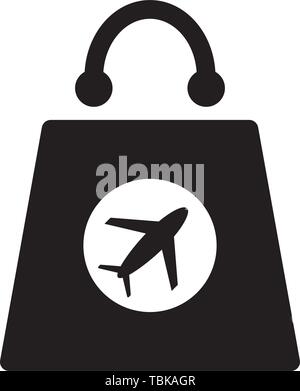 Duty-free-Kauf glyph Icon. Einkaufstasche mit einem Flugzeug-Vector Abbildung: schwarz Stock Vektor