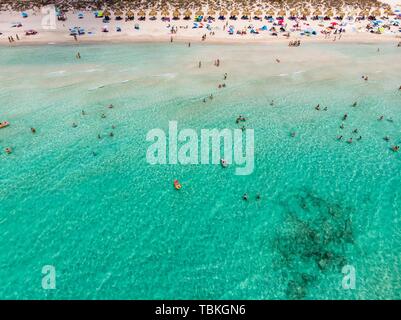 Luftaufnahme, Strand Es Trenc, Ses Covetes, Gemeinde Rapita, Mallorca, Balearen, Spanien Stockfoto