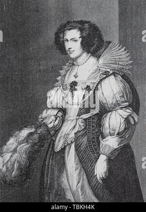 Maria Louisa de Tassis von Sir Anthonis van Dyck, 1599-1641, einem flämischen Barock Artist 1880, historische Holzschnitt, Belgien Stockfoto