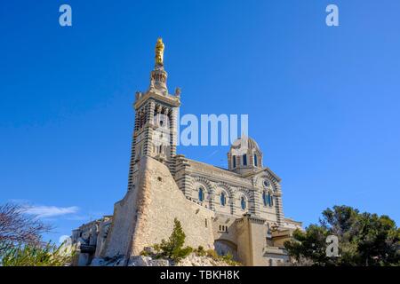 Basilika, Basilique Notre-Dame de la Garde, Marseille, Provence-Alpes-Cote d'Azur, Frankreich Stockfoto
