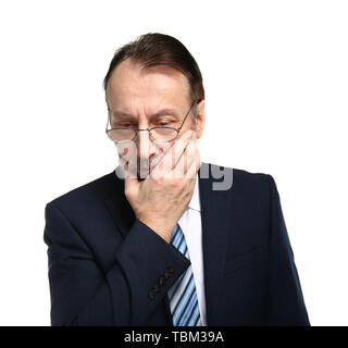 Portrait von traurigen reife Geschäftsmann auf weißem Hintergrund Stockfoto