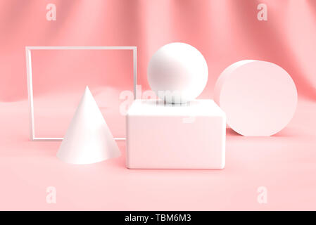Abstrakten 3D-Geometrie Form auf rosa Hintergrund. Mock up und Werbung Präsentation Konzept. Schönheit und Kosmetik Konzept. Stockfoto
