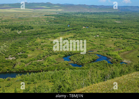 Landschaft der Gen River Wetland Prairie, hulunbuir City, Innere Mongolei Stockfoto