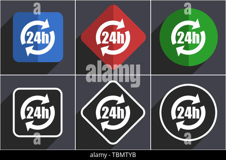 24 h eingestellt von flachen Design Web Icons in 6-Optionen Stockfoto