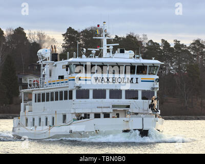 Waxholm I icebreaker Betrieben von waxholmsbolaget zu Karlsudd in der Nähe von Vaxholm, Schweden anreisen Stockfoto