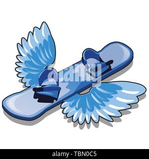 Ein snowboard mit Flügeln auf weißem Hintergrund. Ausrüstung für den Wintersport. Beispiel für Poster, party Urlaub Einladung, festliche Karte. Vektor Stock Vektor