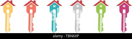 Symbol mit einem Schlüssel in Form eines farbigen Haus Stock Vektor