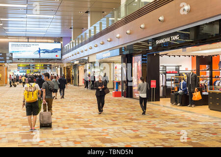 Singapur - Januar 13, 2017: moderne Interieur der Internationale Flughafen Changi in Singapur. Changi Airport dient mehr als 100 Fluggesellschaften, die 6. Stockfoto