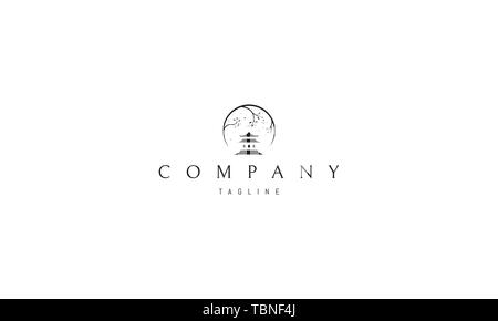 Sakura House abstract Gold Line vektor Logo Design Stock Vektor