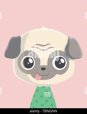 Niedliche Mops Hund. kindisch Drucken für Kindergarten, Kinder Bekleidung, Poster, Plakat, Postkarte. Stock Vektor