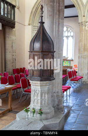 17. Jahrhundert Holz- schrift die Kirche der Heiligen Maria, Boxford, Suffolk, England, Großbritannien Stockfoto