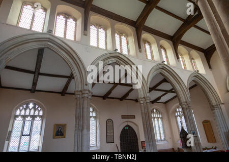 Innenraum der Kirche der Heiligen Maria, Boxford, Suffolk, England, UK Details Obergadenfenstern Stockfoto