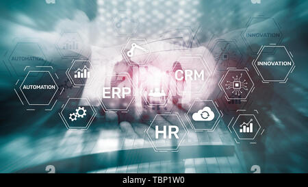 ERP, Business Innovation Konzept auf verschwommenen Hintergrund. Stockfoto