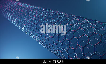 3D-Illustration Struktur des Graphen Rohr, abstrakte Nanotechnologie sechseckiger geometrischer Form close-up, Konzept Graphen atomare Struktur, Konzept Stockfoto