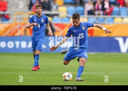 Gdynia, Polen, 2 Jun, 2019: Salvatore Esposito von Italien in Aktion während der FIFA U-20-Weltmeisterschaft zwischen Italien und Polen (Runde 16) in Gdynia gesehen. (Endstand; Italien 1:0 Polen) Credit: Tomasz Zasinski/Alamy leben Nachrichten Stockfoto