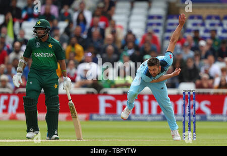 NOTTINGHAM, ENGLAND. 03. JUNI 2019: Mark Holz von England bowling während des England V Pakistan, ICC Cricket World Cup Match, an der Trent Brücke, Nottingham, England. Credit: Cal Sport Media/Alamy leben Nachrichten Stockfoto