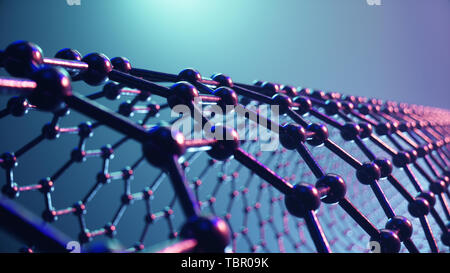 3D-Illustration Struktur des Graphen Rohr, abstrakte Nanotechnologie sechseckiger geometrischer Form close-up, Konzept Graphen atomare Struktur, Konzept Stockfoto