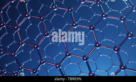 3D-Illustration Struktur des Graphen oder carbon Oberfläche, abstrakte Nanotechnologie sechseckiger geometrischer Form close-up, Konzept Graphen atomic Stockfoto