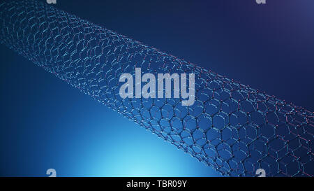 3D-Illustration Struktur des Graphen Rohr, abstrakte Nanotechnologie sechseckiger geometrischer Form close-up, Konzept Graphen atomare Struktur, Konzept Stockfoto