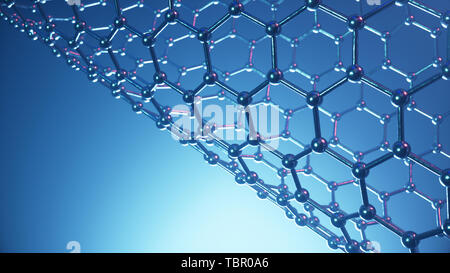 3D-Illustration Struktur des Graphen Rohr, abstrakte Nanotechnologie sechseckiger geometrischer Form close-up, Konzept Graphen atomare Struktur, Konzept
