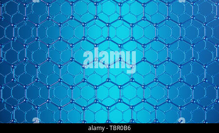 3D-Illustration Struktur des Graphen oder carbon Oberfläche, abstrakte Nanotechnologie sechseckiger geometrischer Form close-up, Konzept Graphen atomic Stockfoto