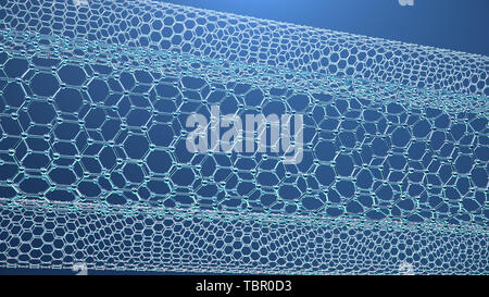 3D-Illustration Struktur des Graphen Rohr, abstrakte Nanotechnologie sechseckiger geometrischer Form close-up, Konzept Graphen atomare Struktur, Konzept Stockfoto