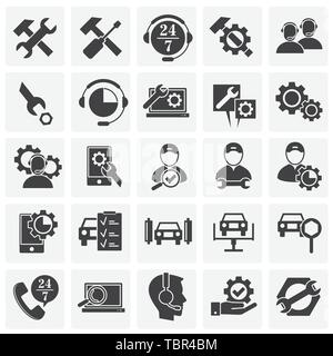 Service ähnliche Symbole auf dem Hintergrund für Grafik- und Webdesign. Einfache Abbildung. Internet Konzept Symbol für Website Taste oder mobile App. Stock Vektor