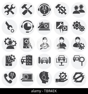 Service ähnliche Symbole auf dem Hintergrund für Grafik- und Webdesign. Einfache Abbildung. Internet Konzept Symbol für Website Taste oder mobile App. Stock Vektor