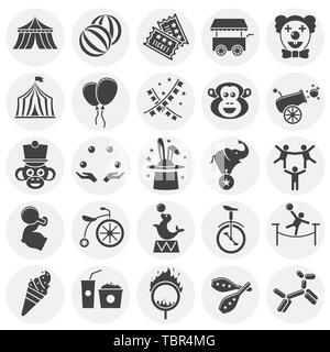 Zirkus verwandte Symbole auf dem Hintergrund für Grafik- und Webdesign. Einfache Abbildung. Internet Konzept Symbol für Website Taste oder mobile App. Stock Vektor