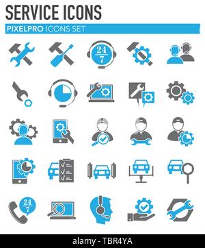 Service ähnliche Symbole auf dem Hintergrund für Grafik- und Webdesign. Einfache Abbildung. Internet Konzept Symbol für Website Taste oder mobile App. Stock Vektor
