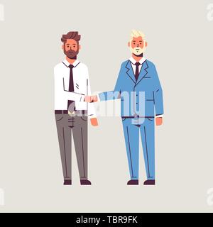 Paar Geschäftsmänner handshaking Business Partner die Hand schütteln während der Sitzung Vereinbarung Konzept der Partnerschaft männlichen Kollegen in formale Abnutzung stehend Stock Vektor