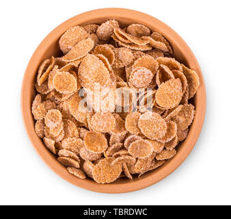 Flakes in einer Schüssel auf weißem Hintergrund, Lebensmittel Nahaufnahme Stockfoto