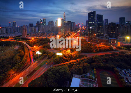 Stadt Landschaft Nacht Landschaft im zentralen Bezirk Futian, Shenzhen Stockfoto