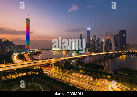 Nachtansicht von Guangzhou Stockfoto