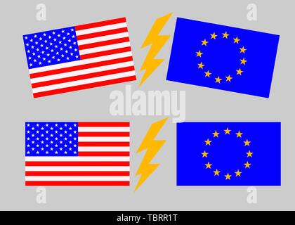 USA gegenüber der Europäischen Union. Amerikanische Flagge und Europa Fahne. Handelskrieg, wirtschaftlichen Krieg. Steuer Tarif, Preis Krieg. Stock Vektor