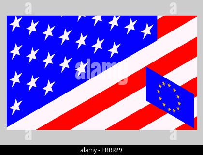 USA gegenüber der Europäischen Union. Amerikanische Flagge und Europa Fahne. Handelskrieg, wirtschaftlichen Krieg. Steuer Tarif, Preis Krieg. Stock Vektor