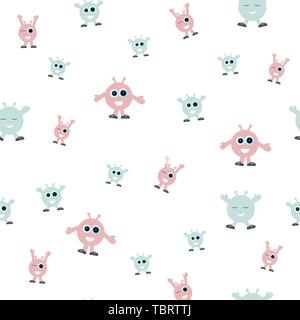 Nahtlose Muster für Kinder c Crazy Cartoon niedliche alien Monster auf weißem Hintergrund für Druck und Textil Stock Vektor