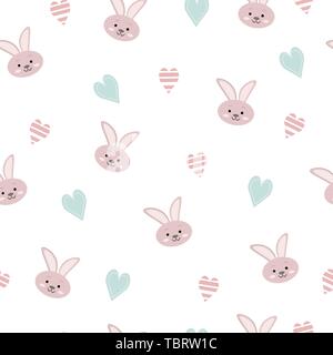 Nahtlose für Kinder Muster mit Tier Kaninchen und Herzen zum Valentinstag Ferienwohnung für Textilien auf weißem Hintergrund Stock Vektor