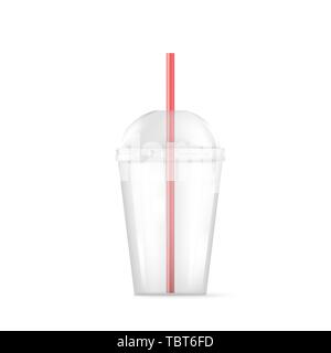 Transparenter Kunststoff leere Tasse für Soda oder Cocktail. Verfügbare Container für Trinken. Vector Illustration auf weißem Hintergrund Stock Vektor