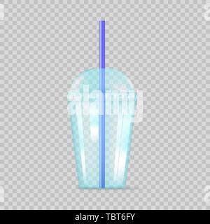 Transparent Blau Kunststoff leere Tasse für Soda oder Cocktail. Partei einweg Becher. Vector Illustration isoliert auf transparentem Hintergrund Stock Vektor