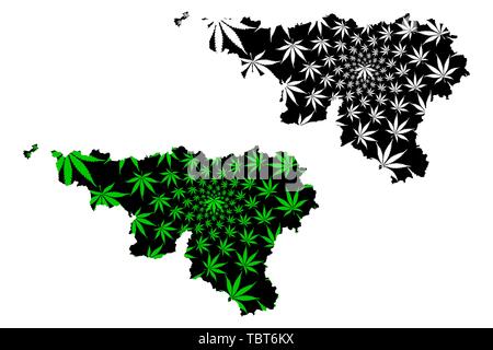 Wallonien (Gemeinschaft und Region von Belgien, Königreich Belgien) Karte ist so konzipiert, dass Cannabis blatt grün und schwarz, Wallonien Karte aus Marihuana (marihuan Stock Vektor
