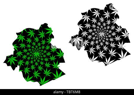 Brüssel (Gemeinschaft und Region von Belgien, Königreich Belgien) Karte cannabis Blatt grün und schwarz ausgelegt ist, Region Brüssel-Hauptstadt Karte aus Mari Stock Vektor