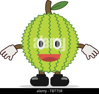Cute durian Charakter lustig Design Vector Illustration. Durian Maskottchen glücklich. Cartoon König von Obst lustig. Stock Vektor