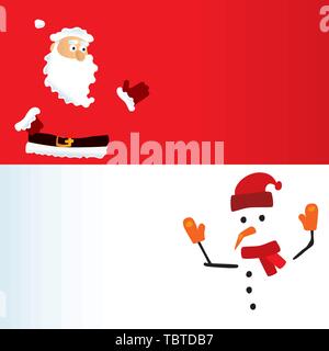 Vector Illustration. Weihnachten Banner. Weihnachtsmann und Schneemann mit kopieren. Stock Vektor