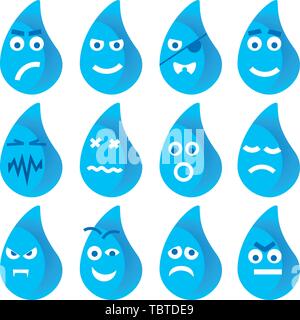 Vector Illustration. 12 drop Zeichen in Blautönen und flacher Stil. Stock Vektor