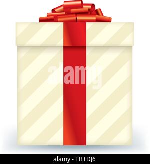 Vector Illustration. Geschenk der "grau-beigen Kiste" mit grossen roten Bogen. Stock Vektor