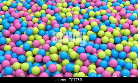 3D-Render von abstrakten bunte Kugeln Kugeln Hintergrund. Primitive Formen, minimalistisches Design, Party Dekoration. Bunte Luftballons. Stockfoto