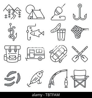 Angeln Vektor-illustration Icon Set. Fischer, Köder, Fisch, Sonar, Wurm Gewicht und mehr Stock Vektor